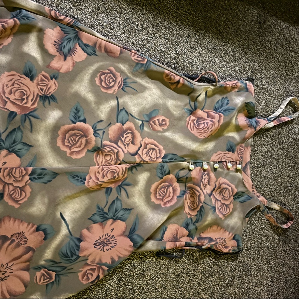 Michaels Floral Satin Dress with Brown and Black Design